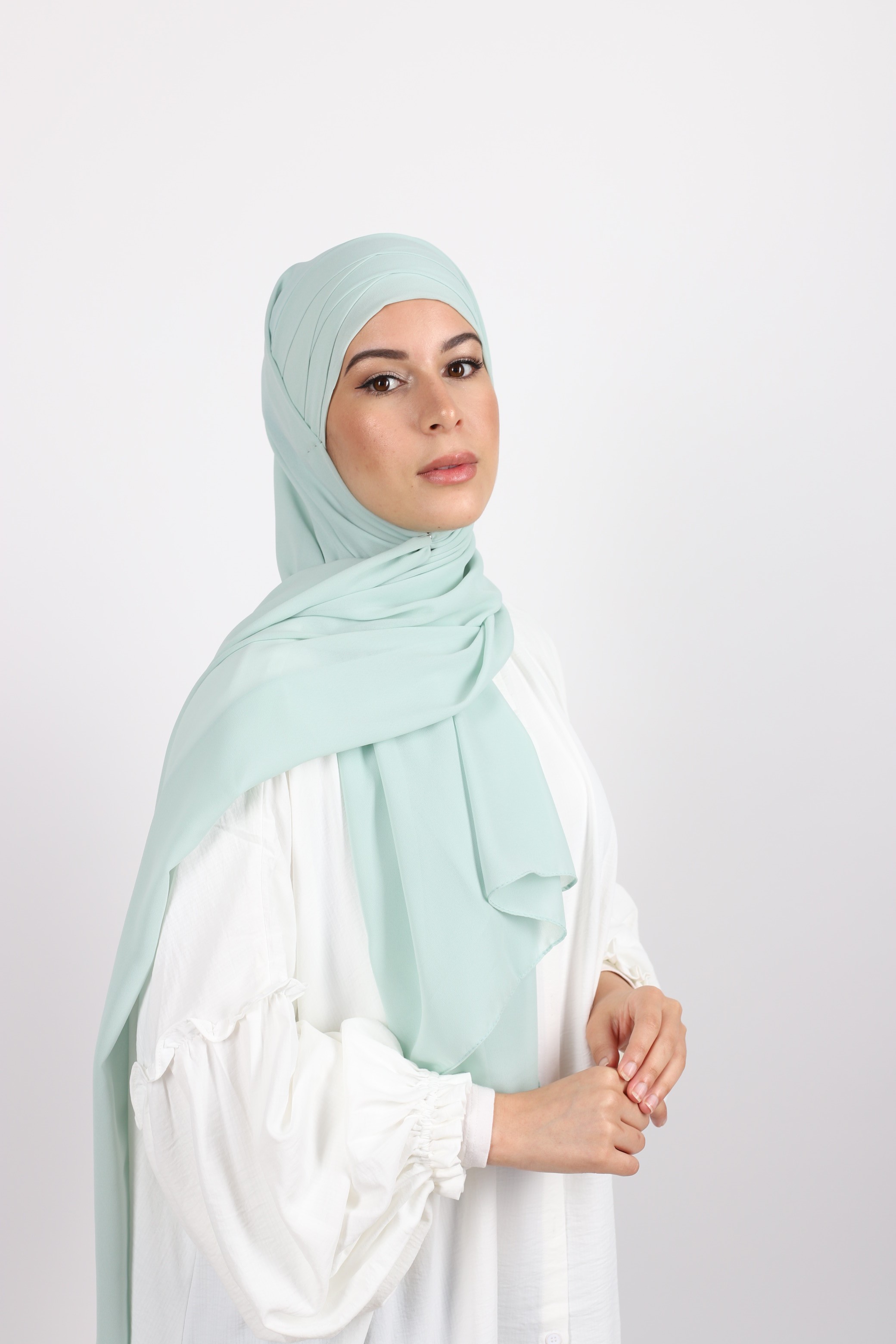 Hijab à enfiler mousseline vert d'eau