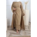 Abaya kimono 3pcs sharjah camel