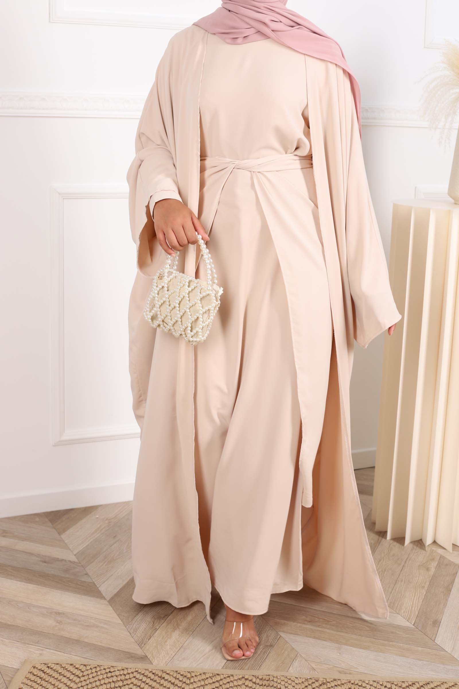 Abaya kimono 3pcs sharjah beige