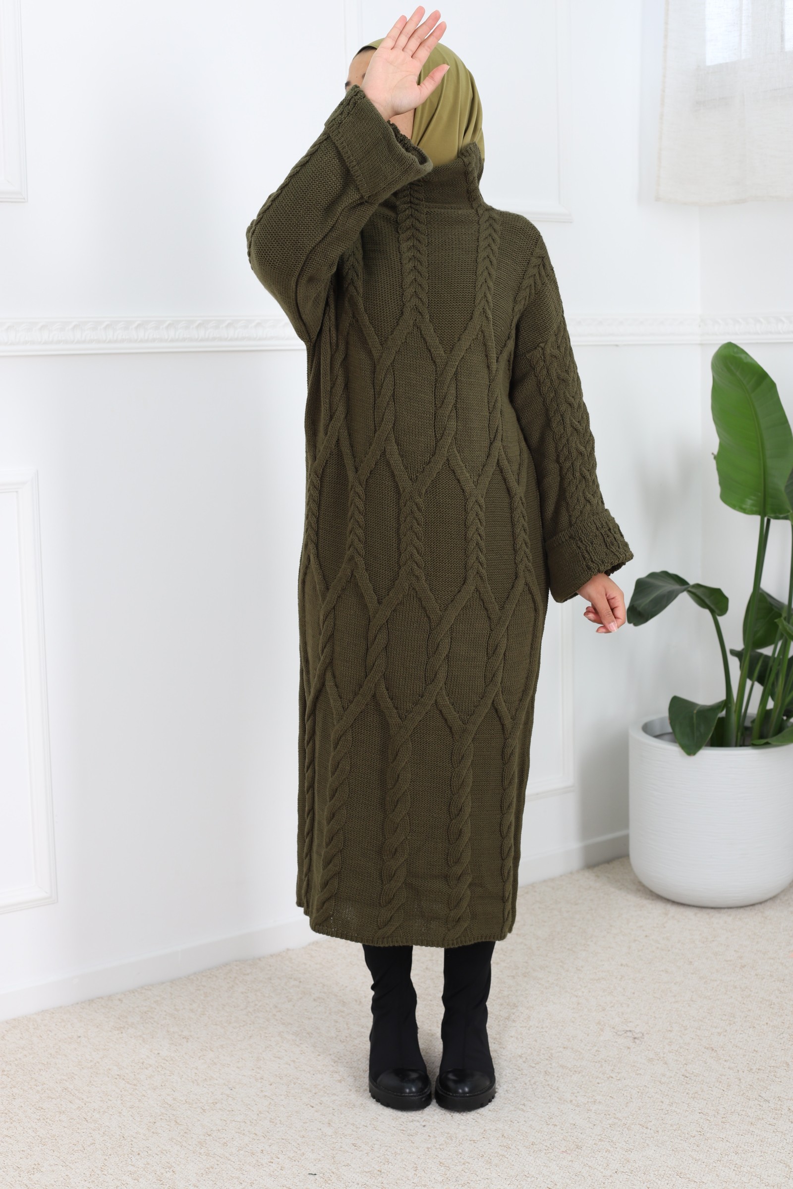 Women's winter cable knit sweater dress