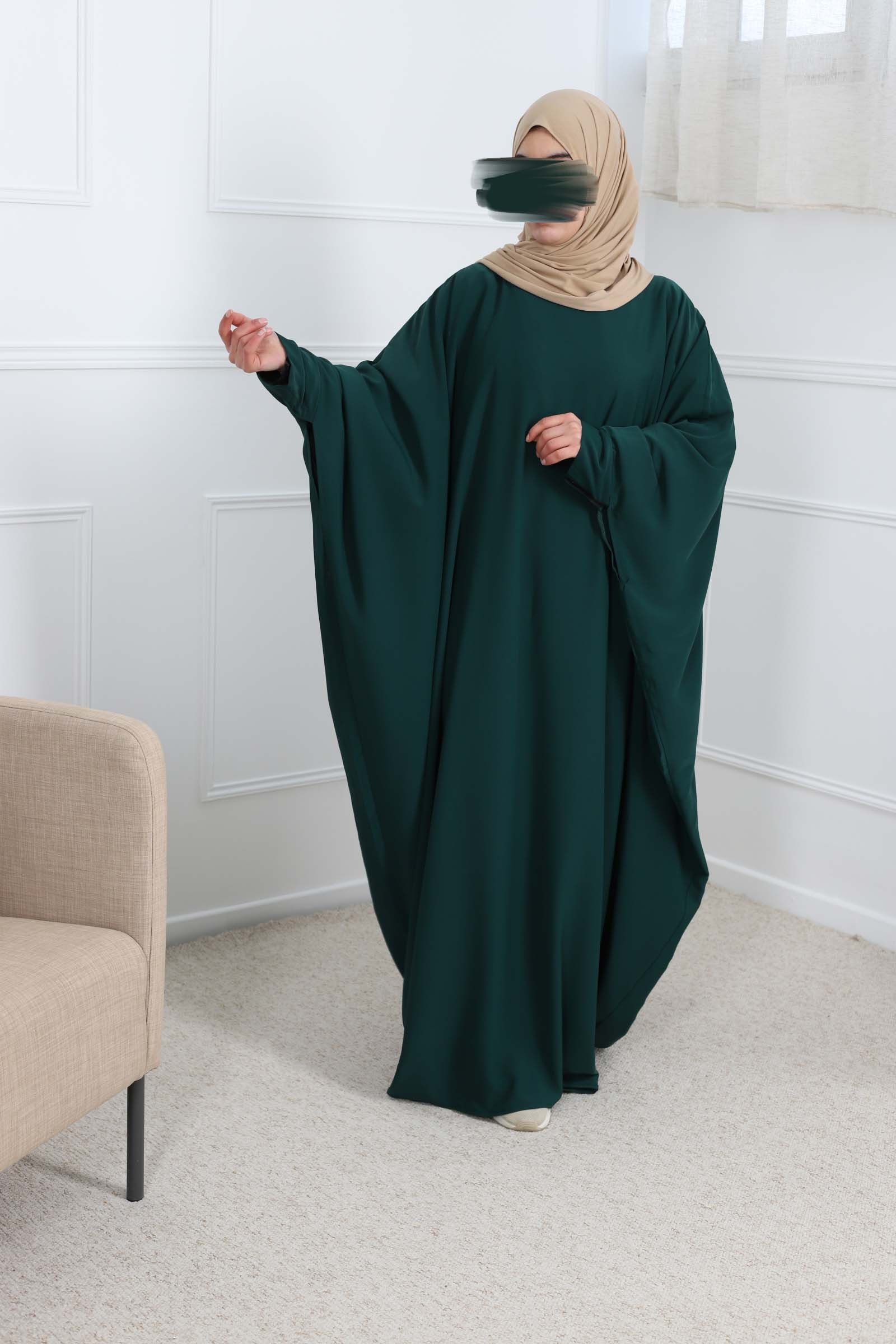 Abaya farasha vert sapin soie de medine
