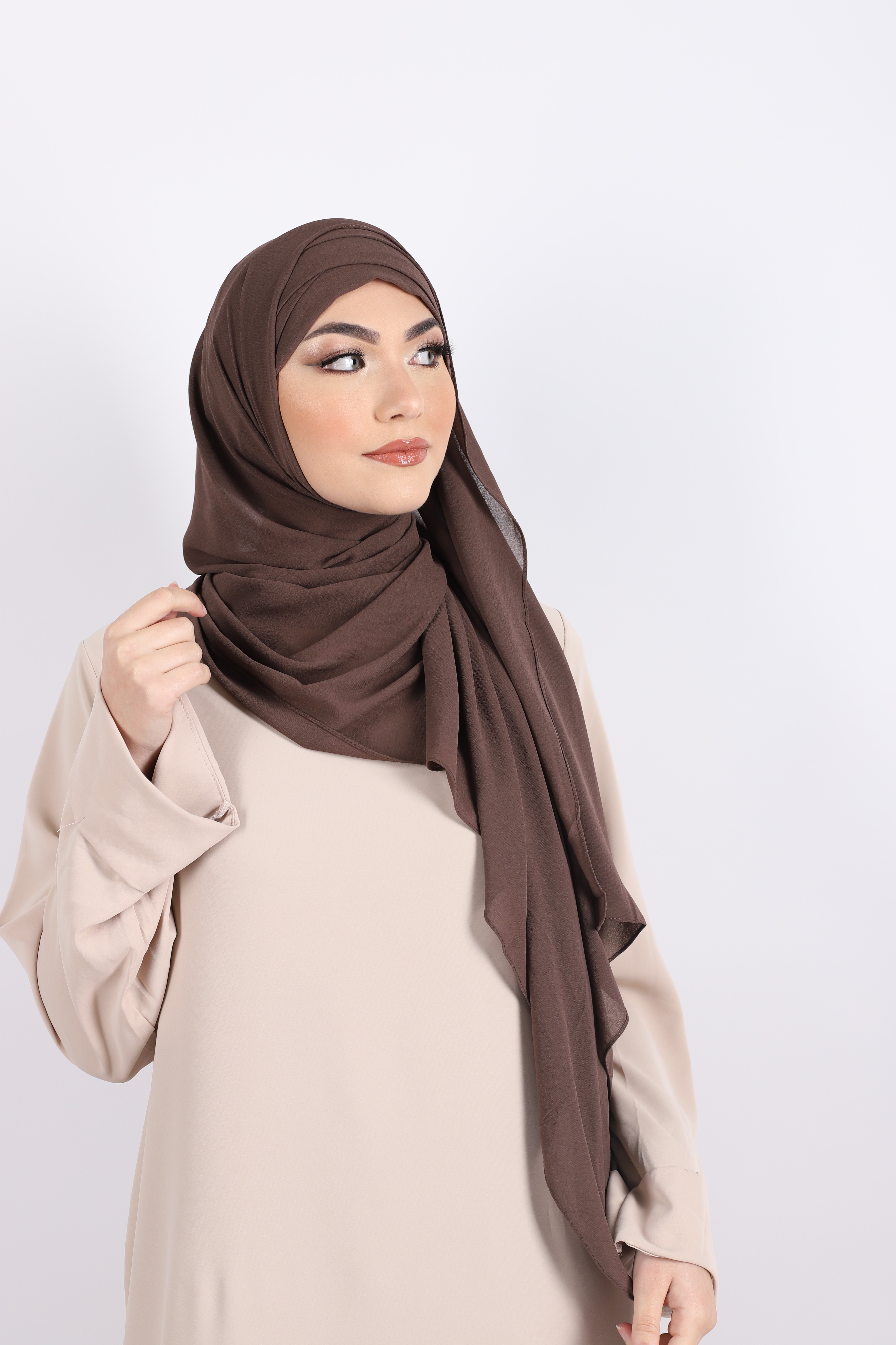  Hijab   enfiler  mousseline  marron Jennah Boutique