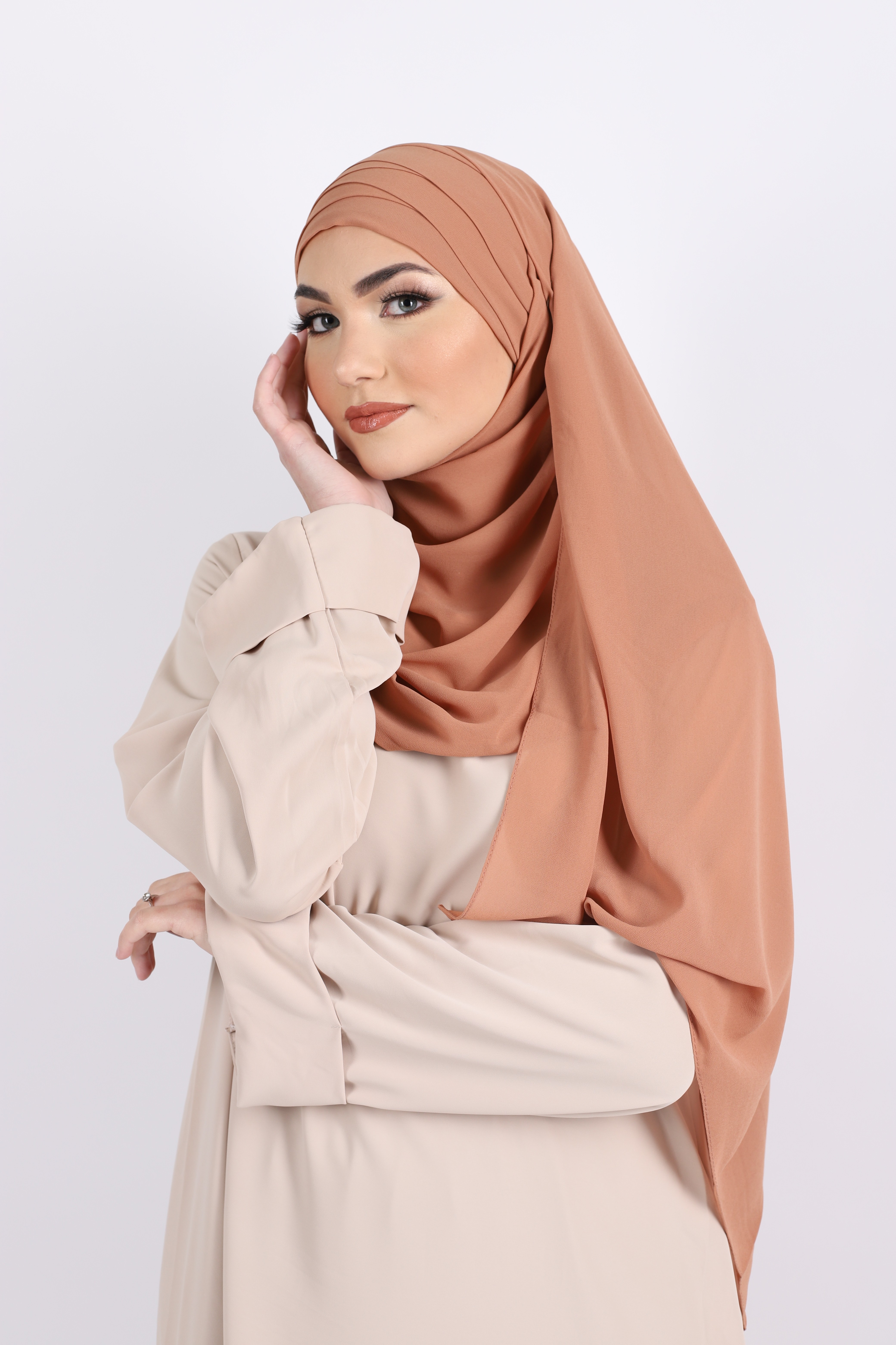 Hijab à enfiler mousseline abricot