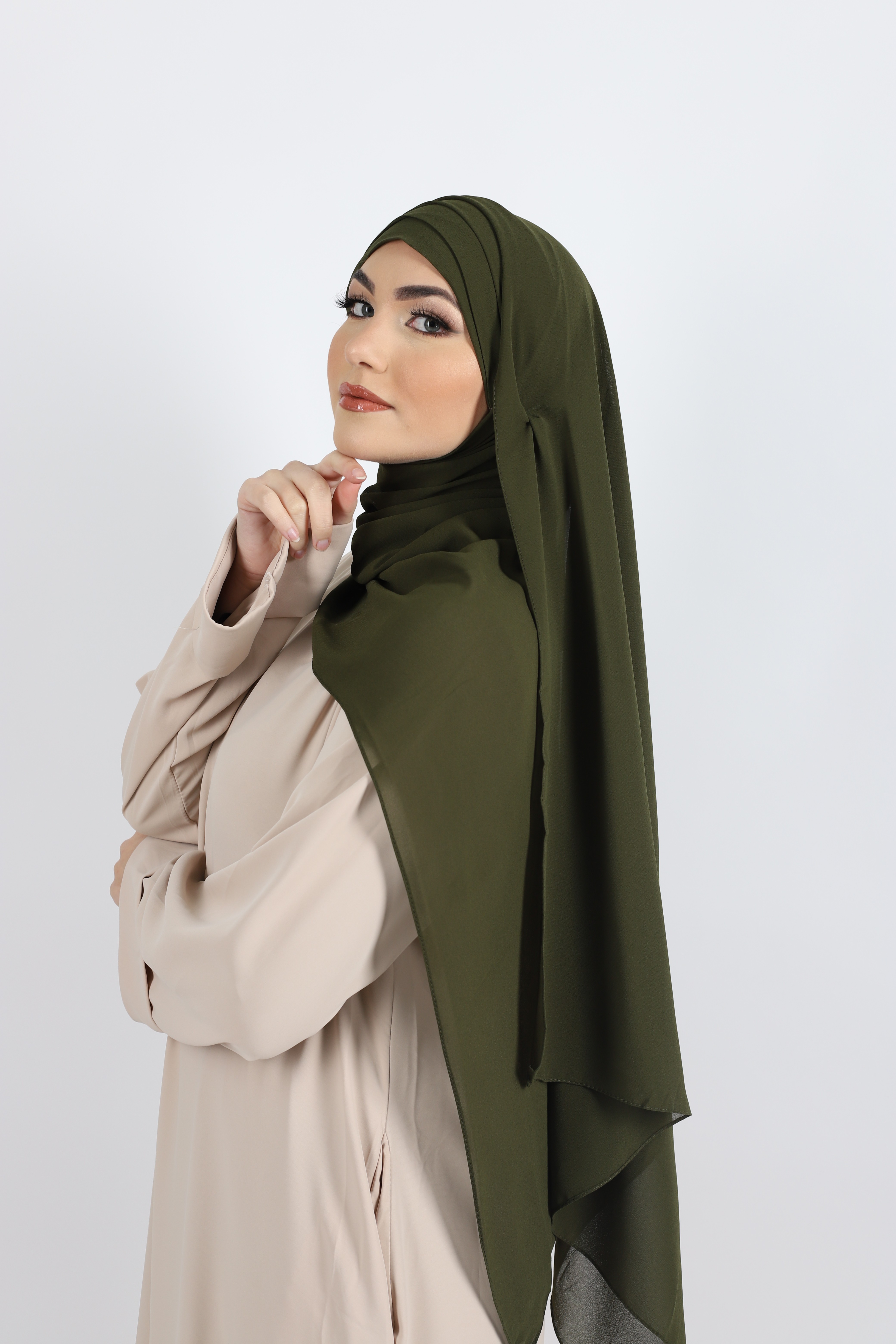 Hijab à enfiler mousseline olive