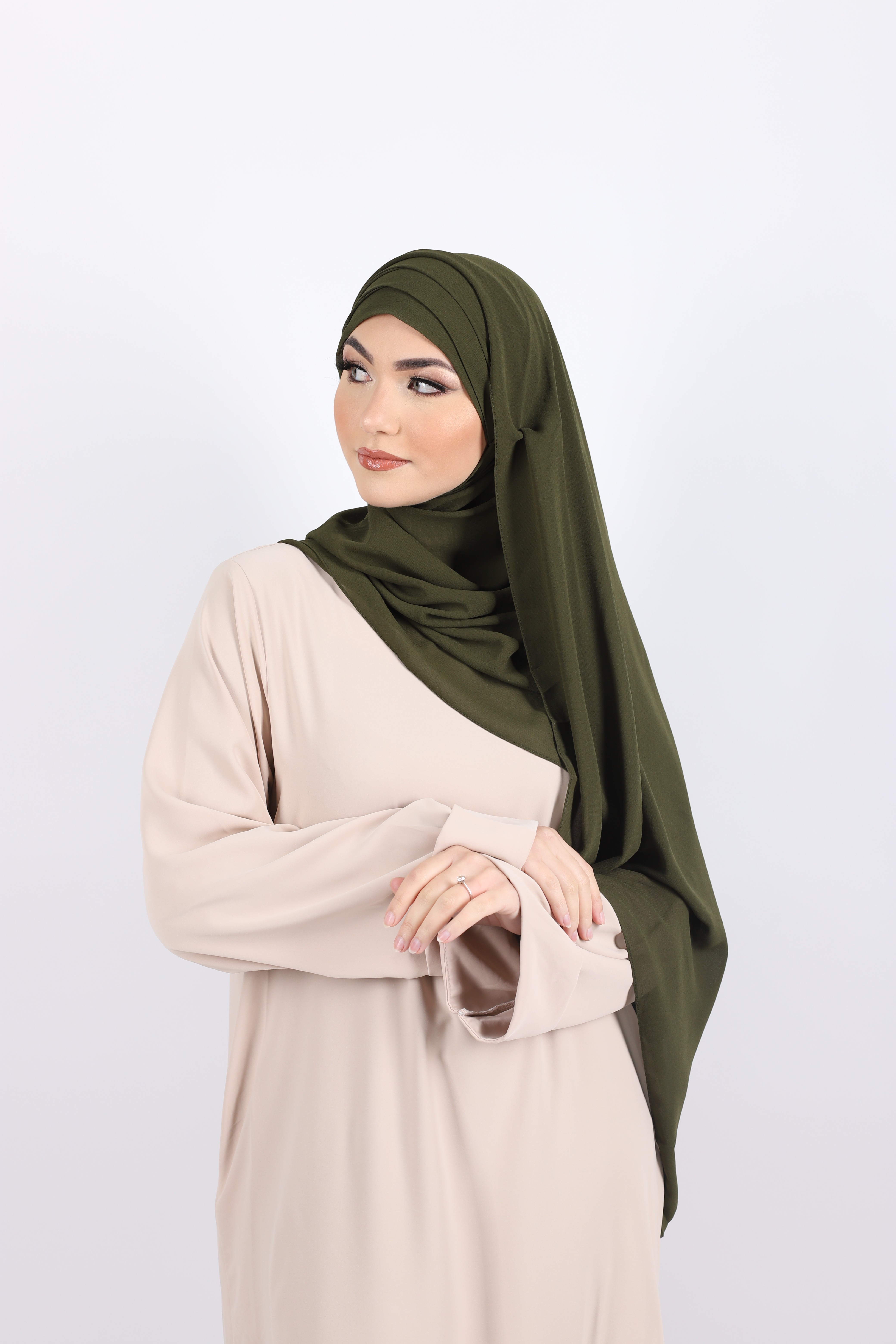  Hijab   enfiler  mousseline  olive Jennah Boutique