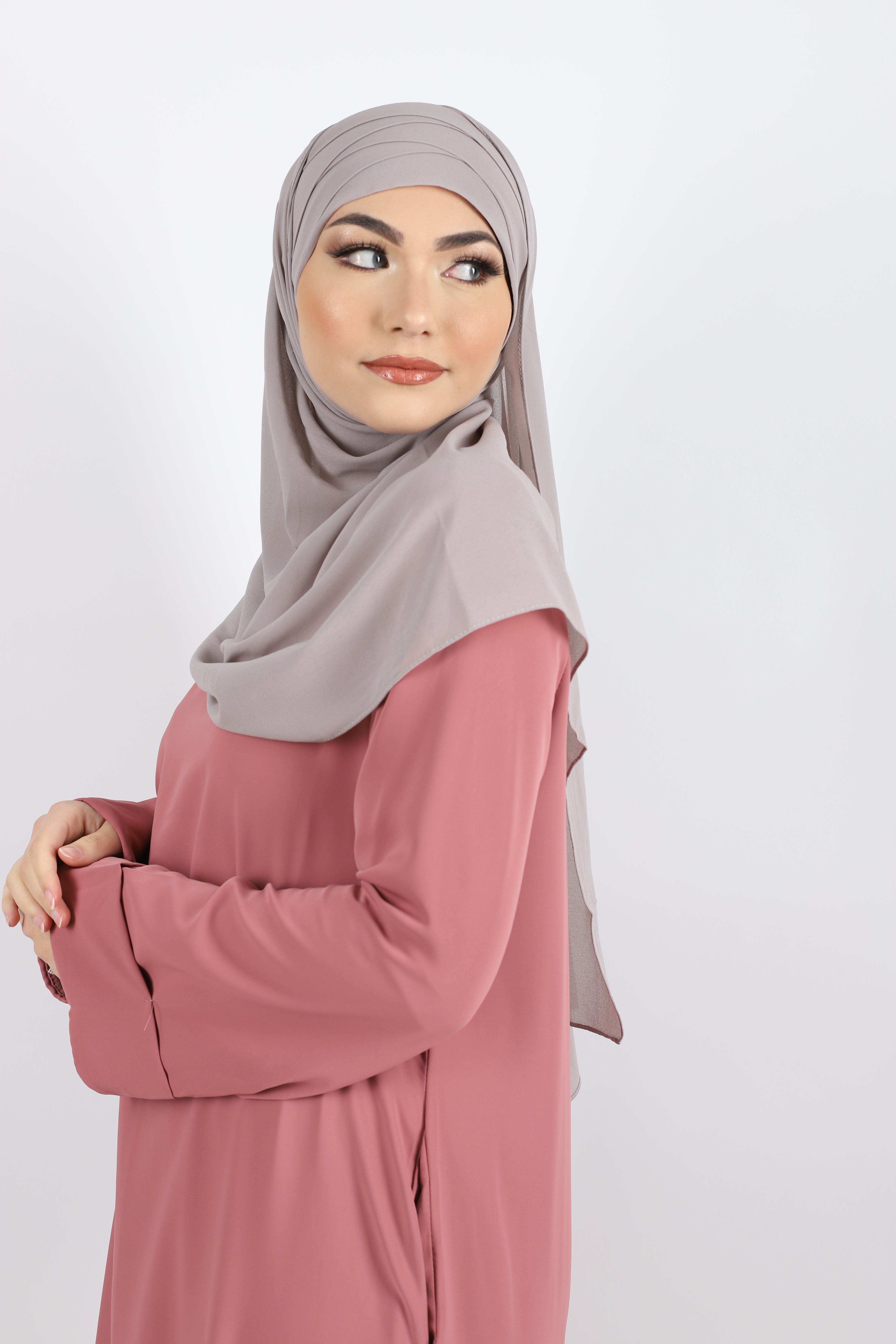 Hijab à enfiler mousseline gris