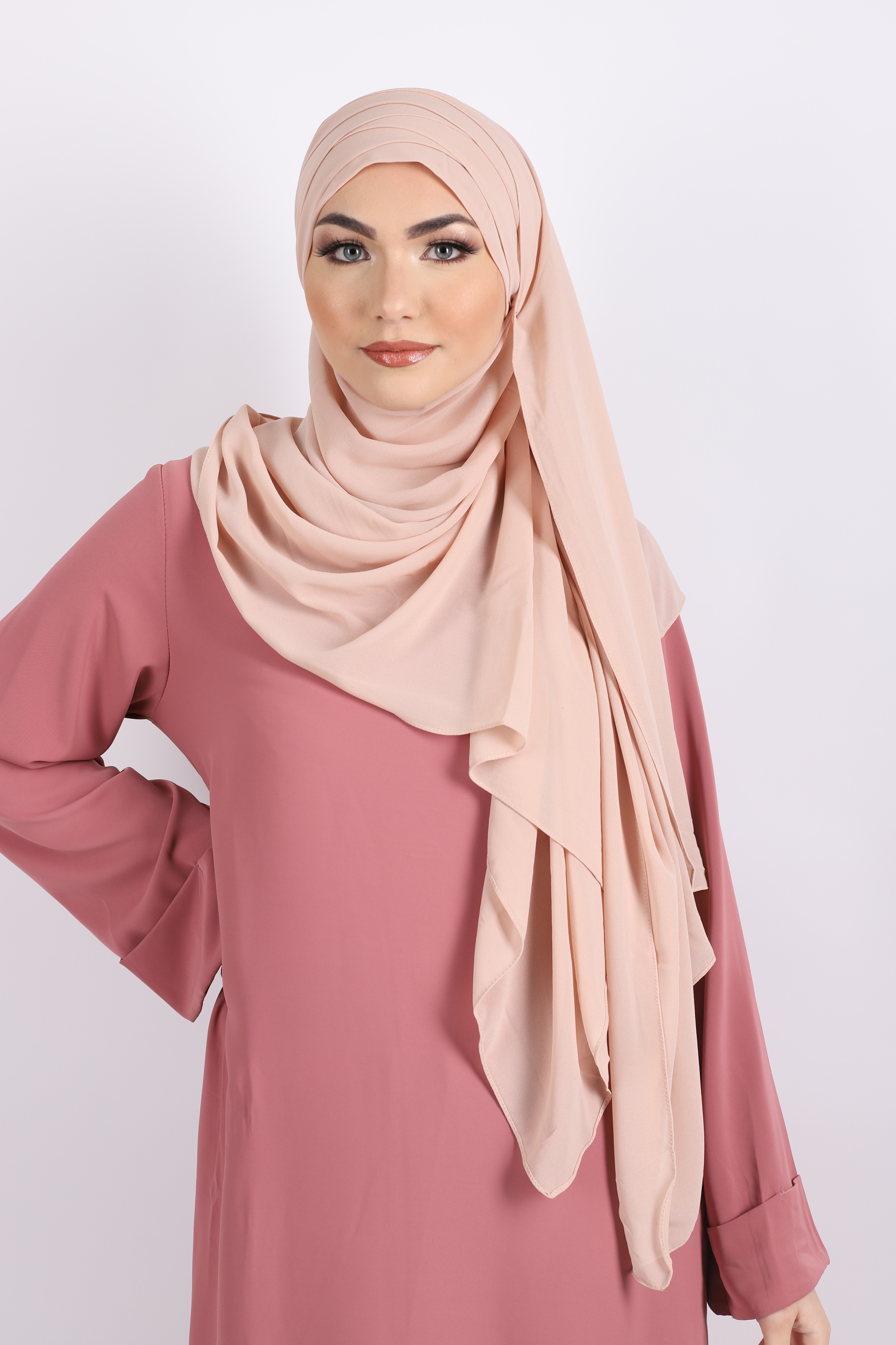 Hijab à enfiler mousseline nude
